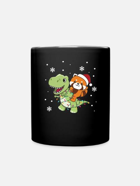 Rote Panda Trex Weihnachten Schnee Winter Tiere - Tasse einfarbig - Schwarz