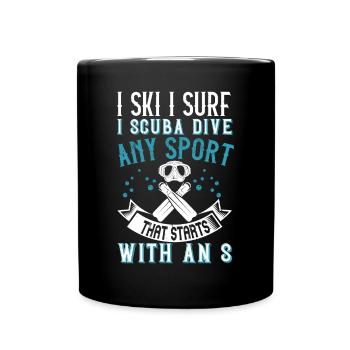 Je skie, je surfe, je plonge... tout sport qui - Mug uni - noir - Devant