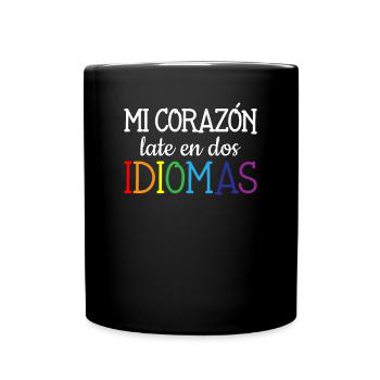 Mi corazon late en dos idiomas, bilingual Spanish - Tasse einfarbig - Schwarz - Vorne