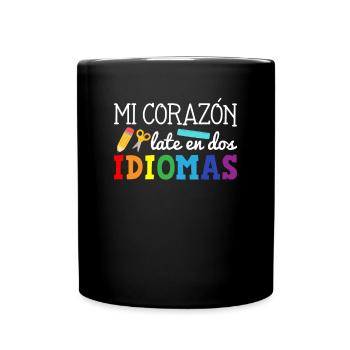Mi corazon late en dos idiomas, bilingual Spanish - Tasse einfarbig - Schwarz - Vorne
