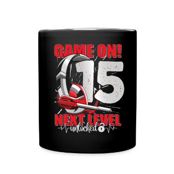Next Level unlocked 15th Birthday Men's Gaming - Full Colour Mug - black - Front