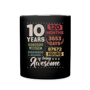 10 Years Awesome Retro 10. Geburtstag Countdown - Tasse einfarbig - Schwarz - Vorne
