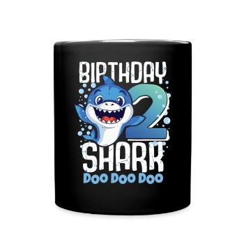 Birthday Shark 2. Geburtstag Haifisch 2 Jahre Hai - Tasse einfarbig - Schwarz - Vorne