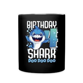 Birthday Shark 4. Geburtstag Haifisch 4 Jahre Hai - Tasse einfarbig - Schwarz - Vorne