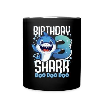 Birthday Shark 3. Geburtstag Haifisch 3 Jahre Hai - Tasse einfarbig - Schwarz - Vorne