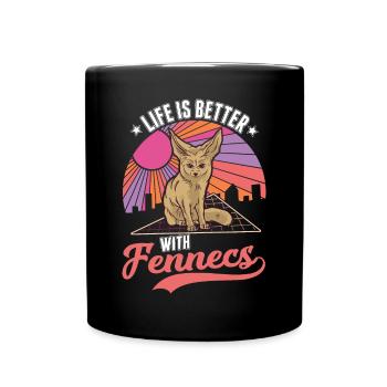 Das Leben ist besser mit einem Fennek - Tasse einfarbig - Schwarz - Vorne