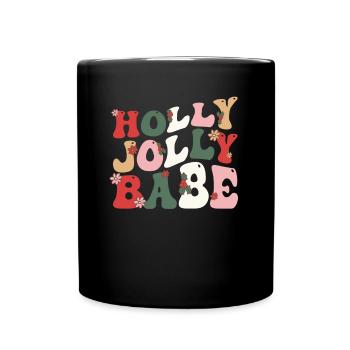 Merry Christmas groovy retro Holly Jolly Babe - Full Colour Mug - black - Front