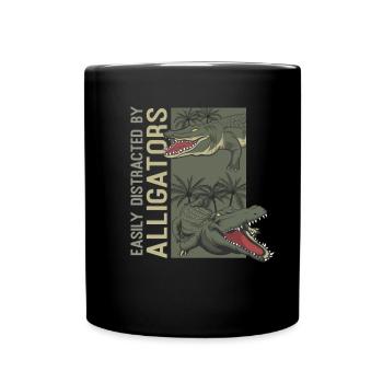 Easily Distracted By Alligators Funny Alligator - Full Colour Mug - black - Front