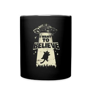 Je veux croire - Un chat est kidnappé par un OVNI - Mug uni - noir - Devant