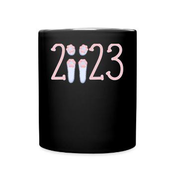 Christmas 2023 Year of the Rabbit Pink Paws - Full Colour Mug - black - Front