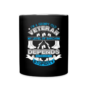 I'm a grumpy old veteran, my level - Full Colour Mug - black - Front