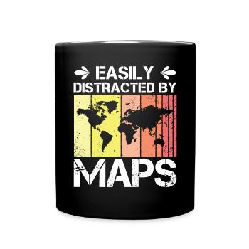 Facilement distrait par les cartes Carte de professeur de géographie - Mug uni - noir - Devant