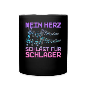 Mein Herz Schlägt Für Schlager Volksmusik Gaudi - Tasse einfarbig - Schwarz - Vorne