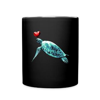 Schildkröte mit Herz Ozean Meer Naturschutz Herz - Tasse einfarbig - Schwarz - Vorne