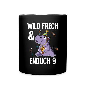 9. Geburtstag Nilpferd Wild Frech Und Endlich 9 - Tasse einfarbig - Schwarz - Vorne