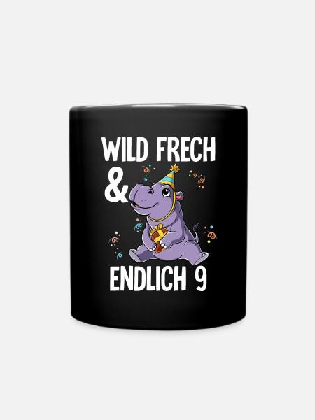 9. Geburtstag Nilpferd Wild Frech Und Endlich 9 - Tasse einfarbig - Schwarz