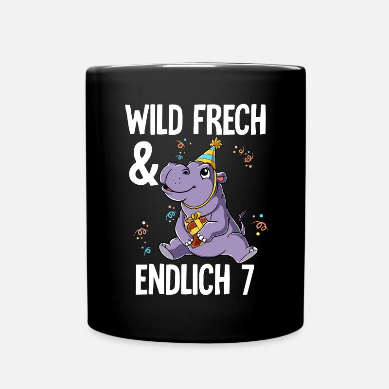 7. Geburtstag Nilpferd Wild Frech Und Endlich 7 - Tasse einfarbig - Schwarz