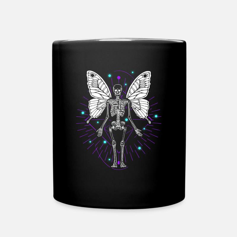 Skeleton Butterfly Dripping Skull Goth - Full Colour Mug - black