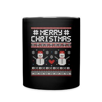 Joyeux bonhomme de neige de Noël - Mug uni - noir - Devant
