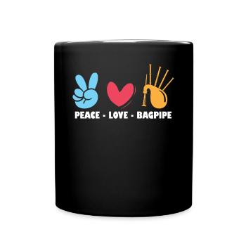 Peace - Love - Bagpipe - Bagpiper - Full Colour Mug - black - Front