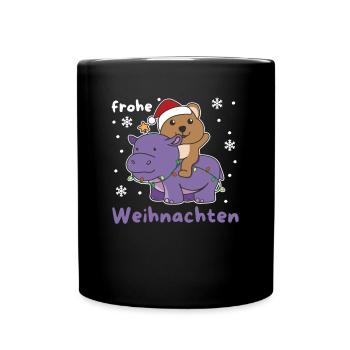 Weihnachts Hippo Quokka frohe Weihnachten Hippo - Tasse einfarbig - Schwarz - Vorne