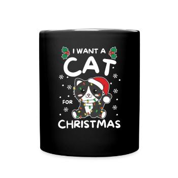 I want a cat for Christmas cute cats - Full Colour Mug - black - Front