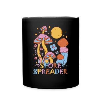 Cottagecore Aesthetic Retro Mushrooms and Mycology - Full Colour Mug - black - Front