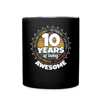 10 Years Awesome Retro 10th Birthday Countdown - Full Colour Mug - black - Front