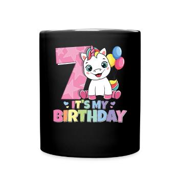 Rainbow Unicorn 7th Birthday Girl 7 years - Full Colour Mug - black - Front