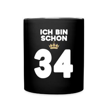 34. Geburtstag Geschenk - 34 Jahre mit Krone - Tasse einfarbig - Schwarz - Vorne