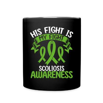 Mois du ruban de la scoliose Son combat est mon combat - Mug uni - noir - Devant