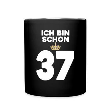37. Geburtstag Geschenk - 37 Jahre mit Krone - Tasse einfarbig - Schwarz - Vorne