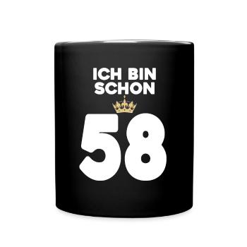 58. Geburtstag Geschenk - 58 Jahre mit Krone - Tasse einfarbig - Schwarz - Vorne