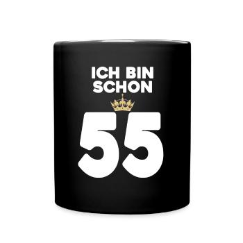 55. Geburtstag Geschenk - 55 Jahre mit Krone - Tasse einfarbig - Schwarz - Vorne