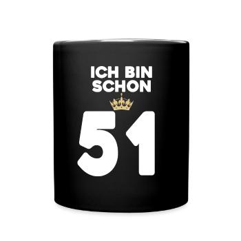 51. Geburtstag Geschenk - 51 Jahre mit Krone - Tasse einfarbig - Schwarz - Vorne