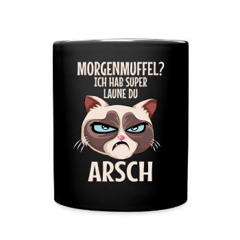 Morgenmuffel Katze Lustiger Spruch - Tasse einfarbig - Schwarz - Vorne