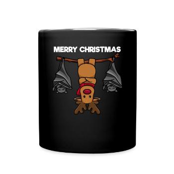 Joyeux renne de Noël sur un arbre avec des chauves-souris - Mug uni - noir - Devant