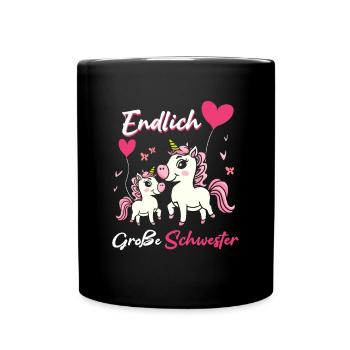 Endlich Große Schwester Einhorn Luftballon - Tasse einfarbig - Schwarz - Vorne