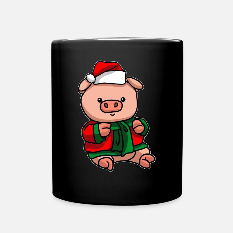 Schwein mit Weihnachtsmütze Weihnachtskostüm - Tasse einfarbig - Schwarz