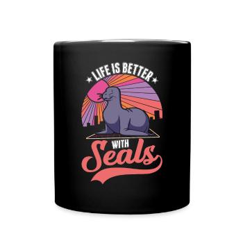 Life is better with a seal seal - Full Colour Mug - black - Front
