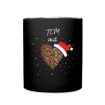 TCM mit Herz Nikolausmütze Weihnachtsmotiv - Tasse einfarbig - Schwarz - Vorne