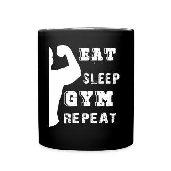 Eat sleep gym repeat Outfit - Full Colour Mug - black - Front