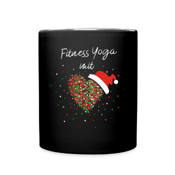 Fitness Yoga mit Herz Fitness Weihnachtsmütze - Tasse einfarbig - Schwarz - Vorne