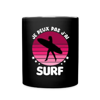 je peux pas j'ai surf board vintage femme - Mug uni - noir - Devant