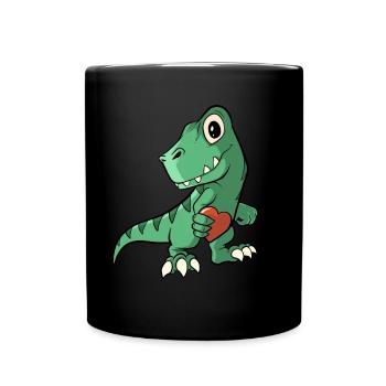 Cute dinosaur with a heart - Full Colour Mug - black - Front