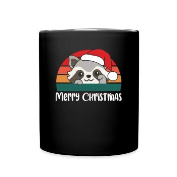 merry Christmas Retro Waschbär Weihnacht - Tasse einfarbig - Schwarz - Vorne