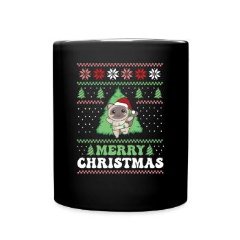 Merry Christmas retro ugly christmas Katze - Tasse einfarbig - Schwarz - Vorne
