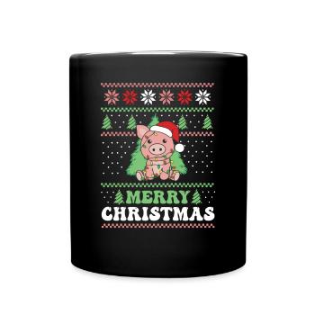 Joyeux Noël rétro cochon de Noël moche - Mug uni - noir - Devant
