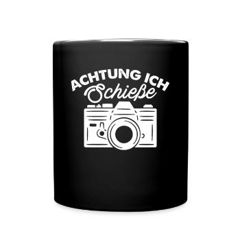Achtung Ich Schieße Fotograf Shirt - Tasse einfarbig - Schwarz - Vorne