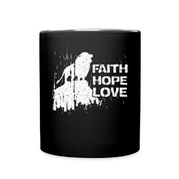 Faith Hope Love Lion Jesus Bible God Proverb - Full Colour Mug - black - Front